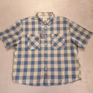 Dubinik Mens Short Sleeve Button Shirt Sz.3XL Blue Beige Plaid Cotton. New!